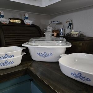 Vintage CorningWare Blue Cornflower Casserole Dish Set with Glass Lid